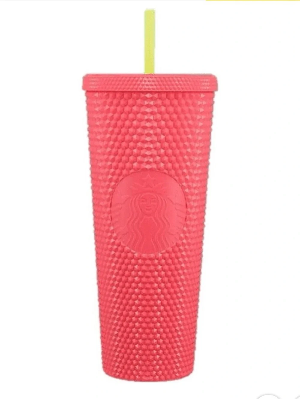 Starbucks 2022 DragonFruit Coral Pink Studded Reusable Tumbler with Yellow Straw